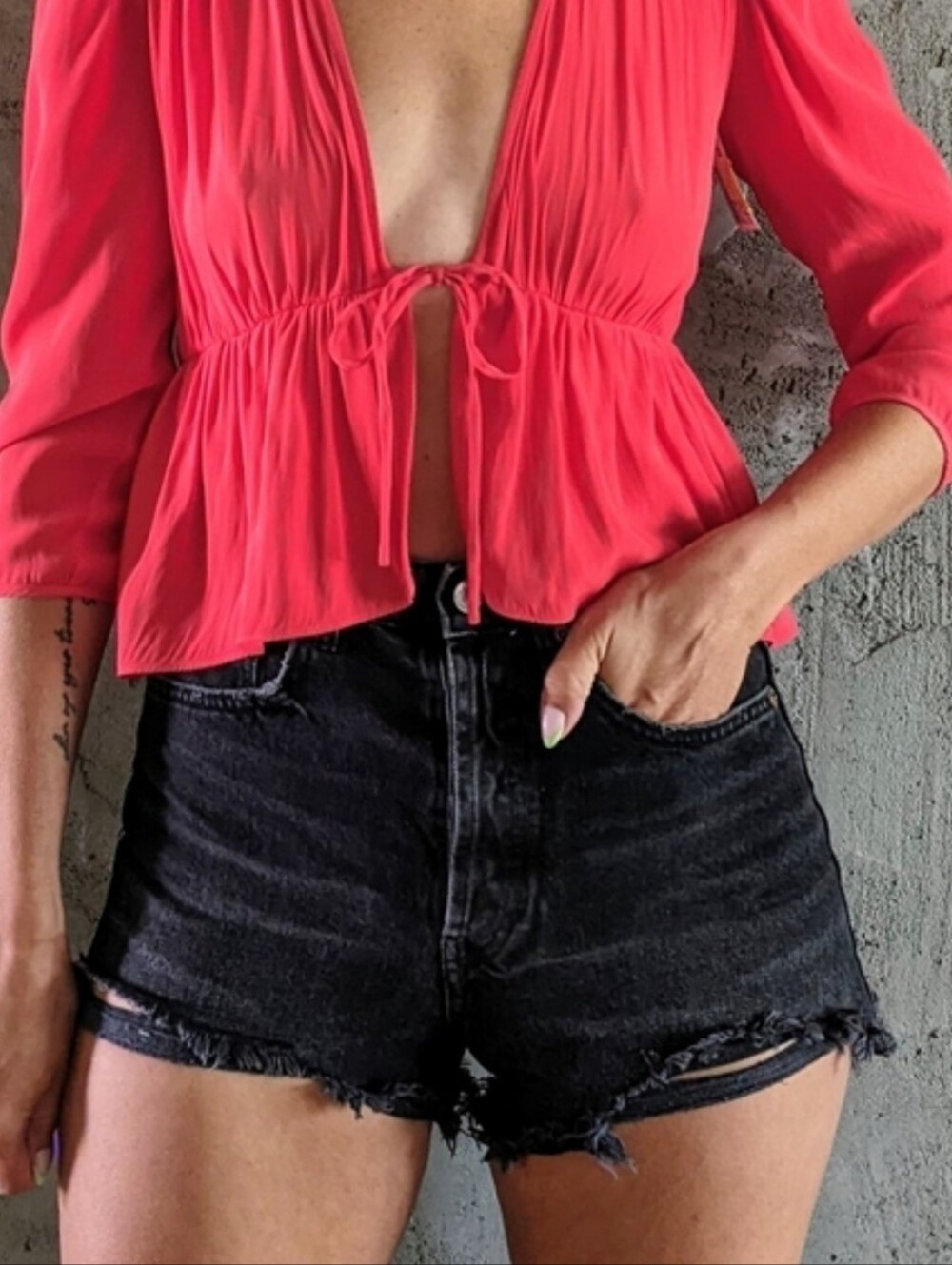 Wilfred Aritzia Shanina Tie-Front Blouse - Coral Orange - Size XS